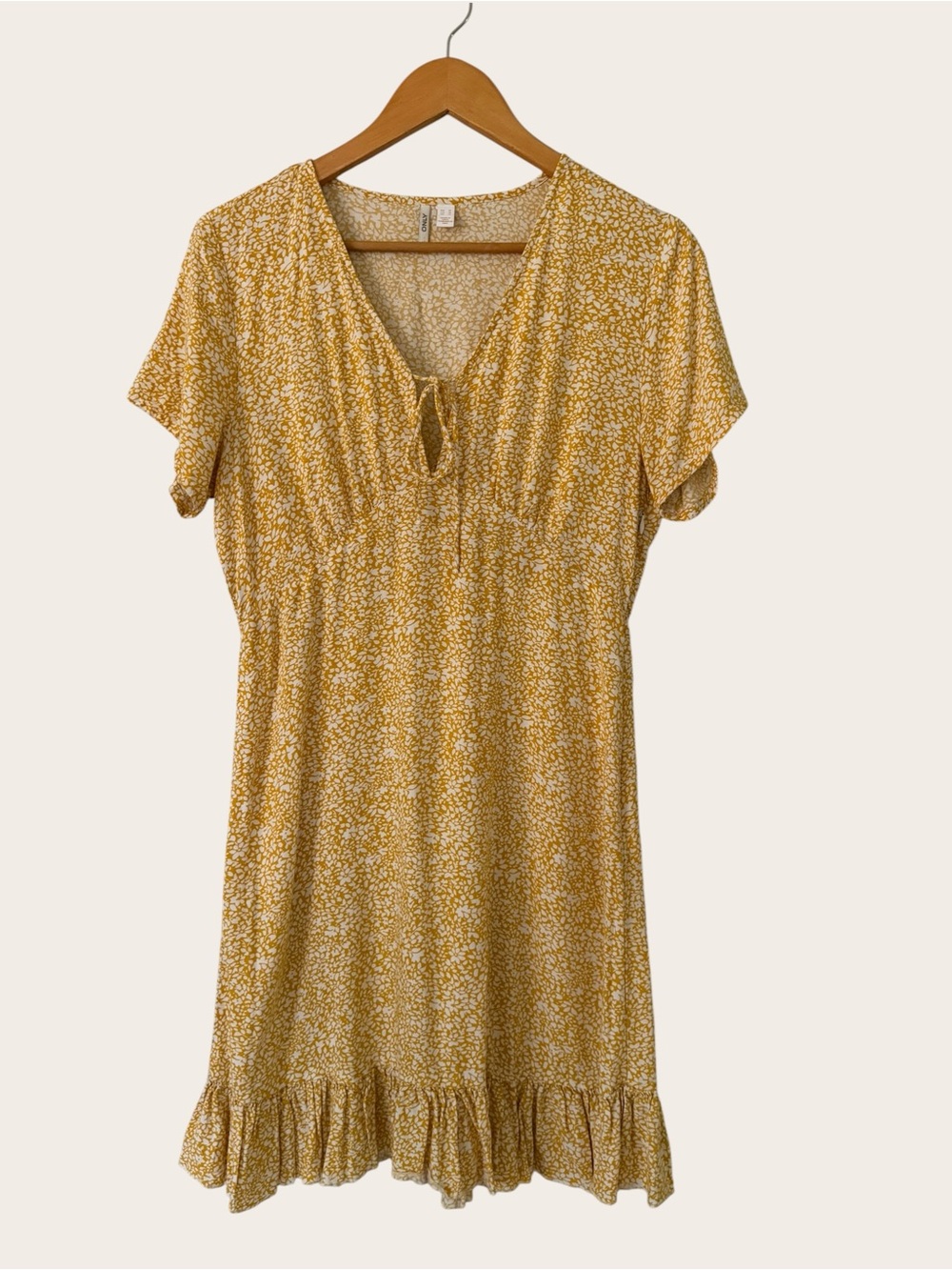 Only Yellow Floral Mini Dress with Ruffle Hem